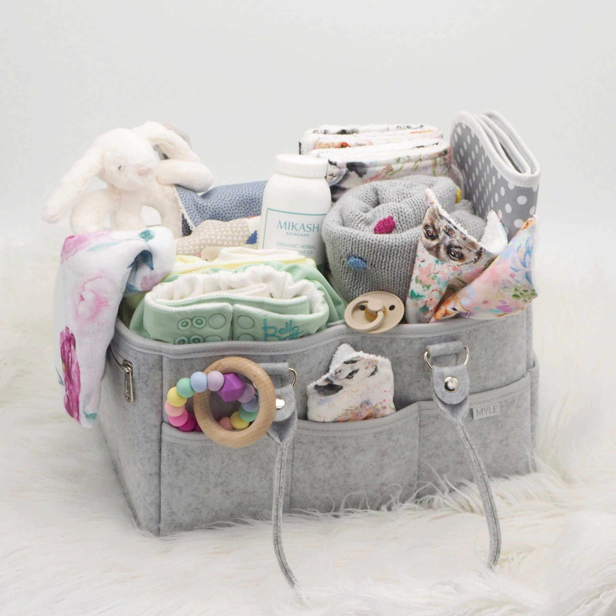 Nursery Organiser - Nappy Caddy_Grey with polka dots