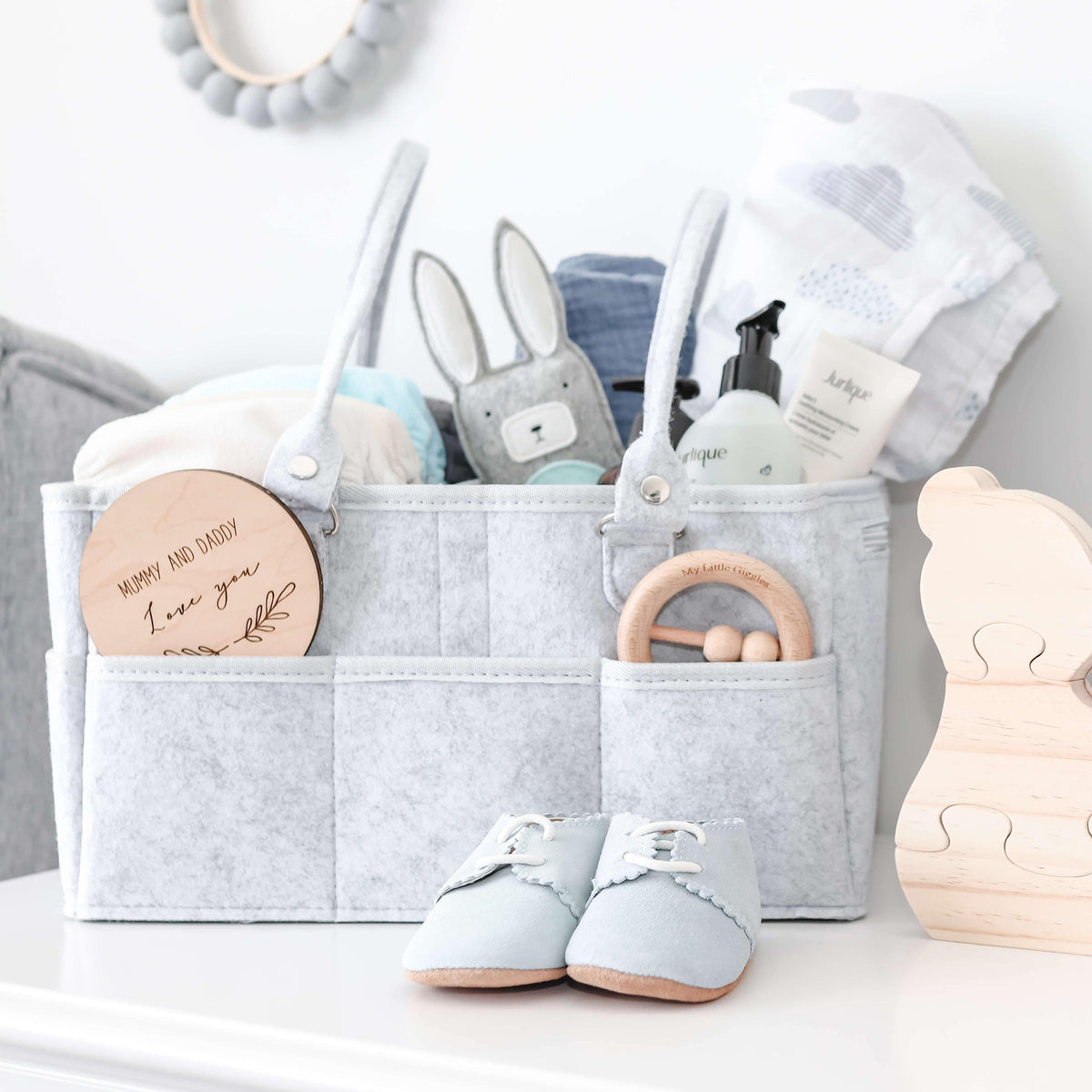 Nursery Organiser - Nappy Caddy_Grey with polka dots