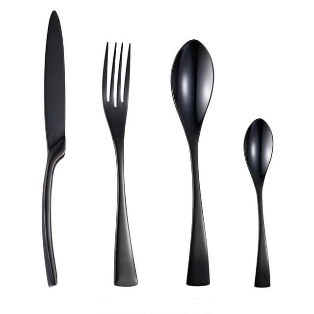 24 Piece Black Cutlery Set