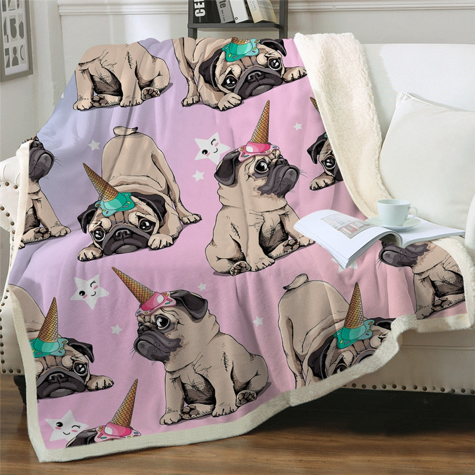 Pug Sherpa Blanket